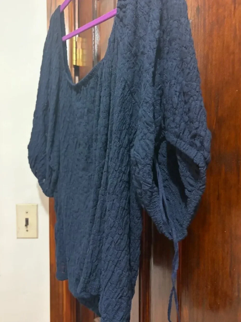 Old Navy Deep Midnight Blue Textured Puff Sleeve Scoop Neck Blouse 2X